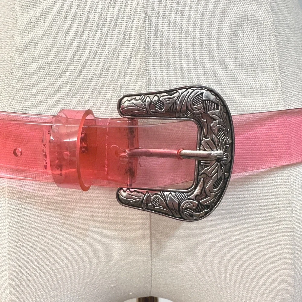 Pair of Y2K Fashion Belts  Pink Transparent Brown Studded Metal Buckle/Tips